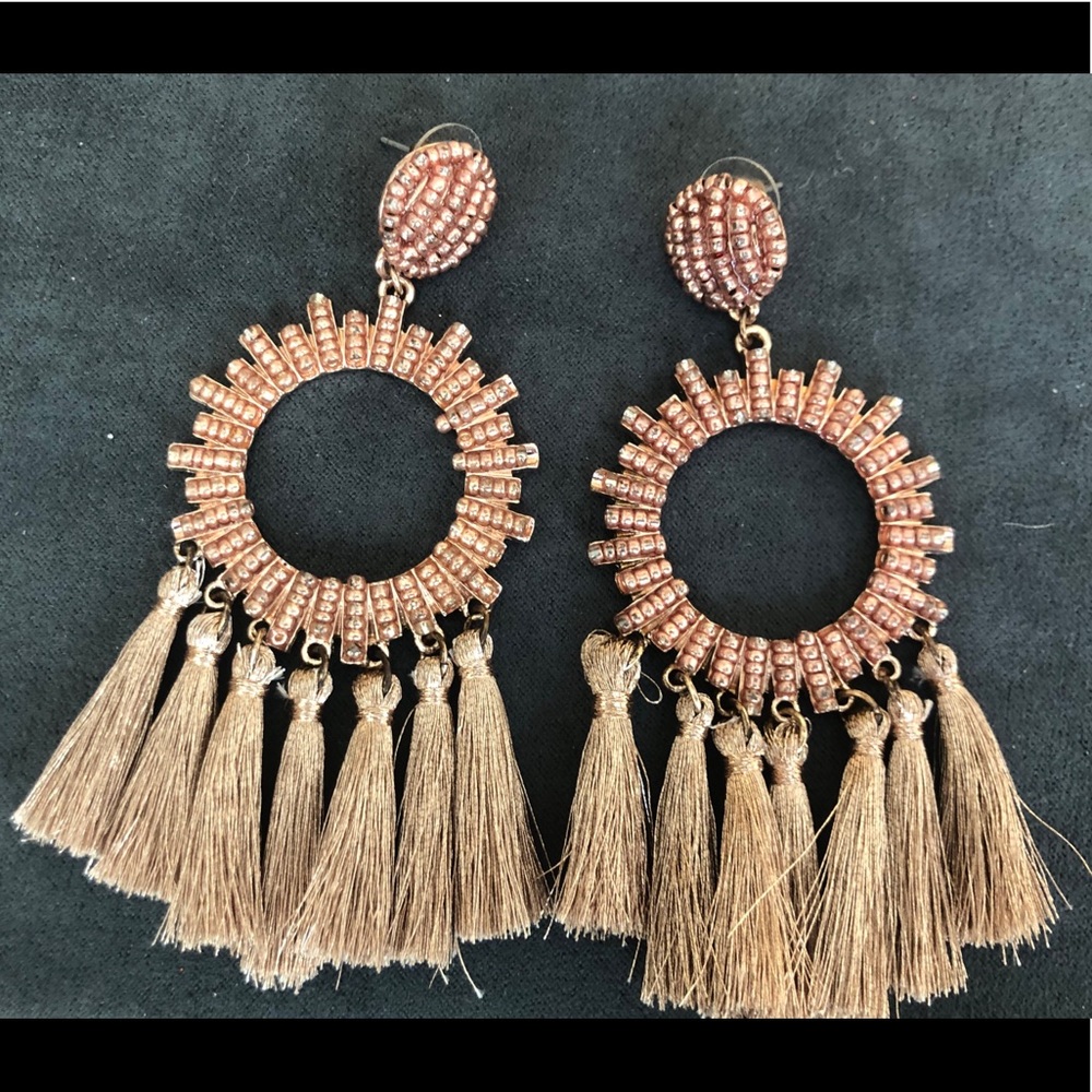 Beaded Copper Statement Tassel Earrings